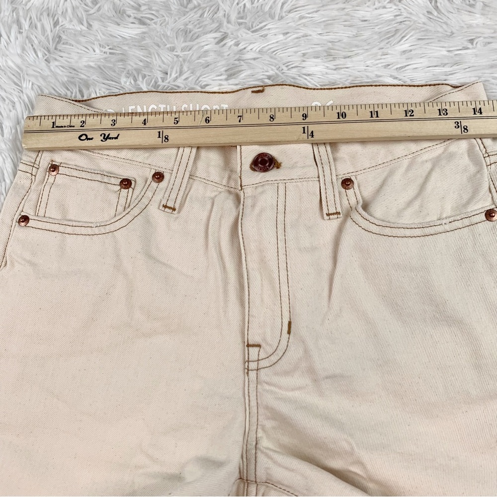 J Crew Hi rise Mid-length denim Bermuda short in ecru frayed hem - Picture 7 of 11